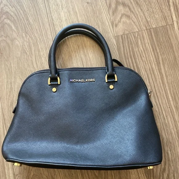 Michael Kors Black Saffiano Leather Satchel Bag Gold Hardware - Picture 6 of 16